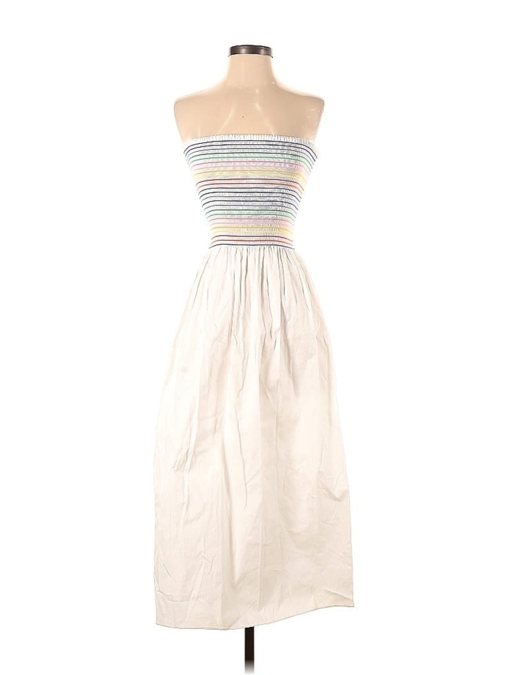 Petersyn S (Barely Worn) White Strapless Dress with Multicolor Smocked Boddess